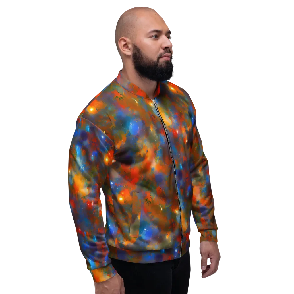 Blue Ember Bloom on Bomber Jacket — Right