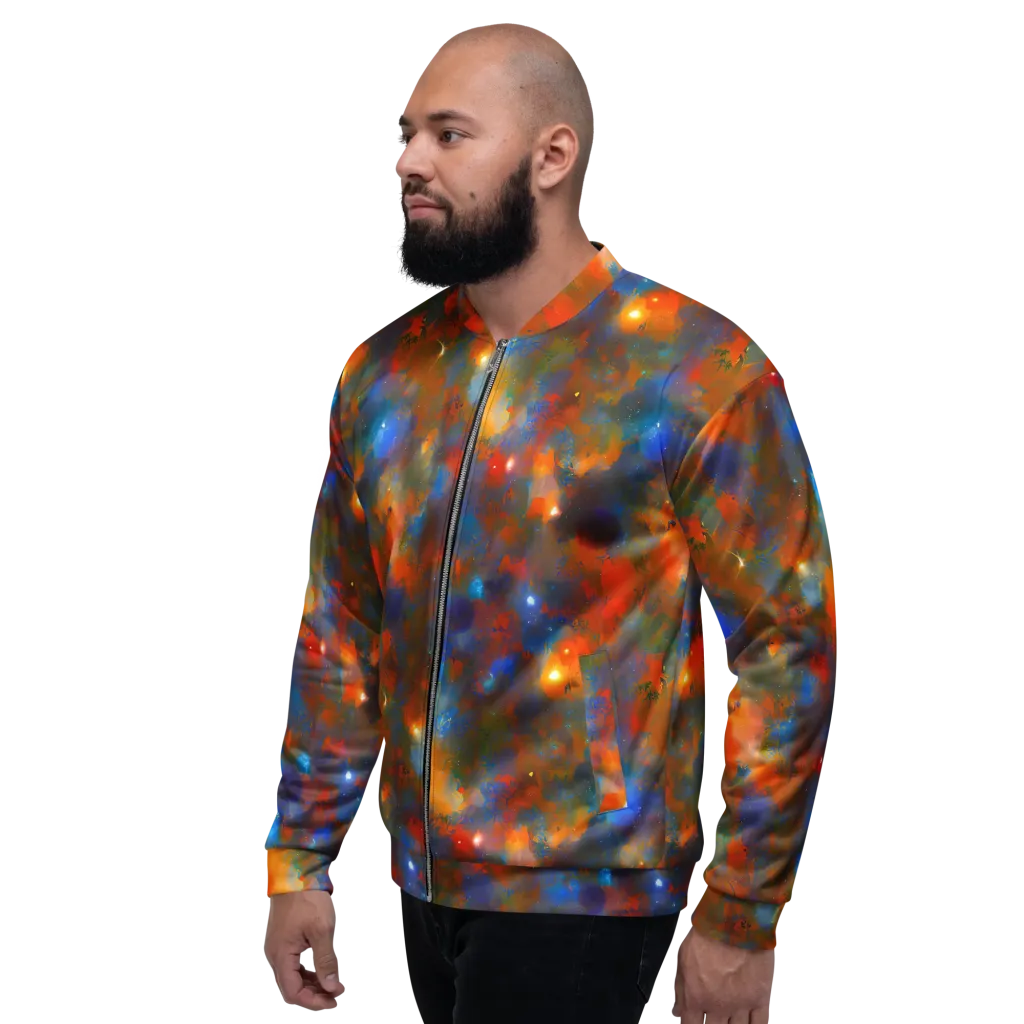 Blue Ember Bloom on Bomber Jacket — Left