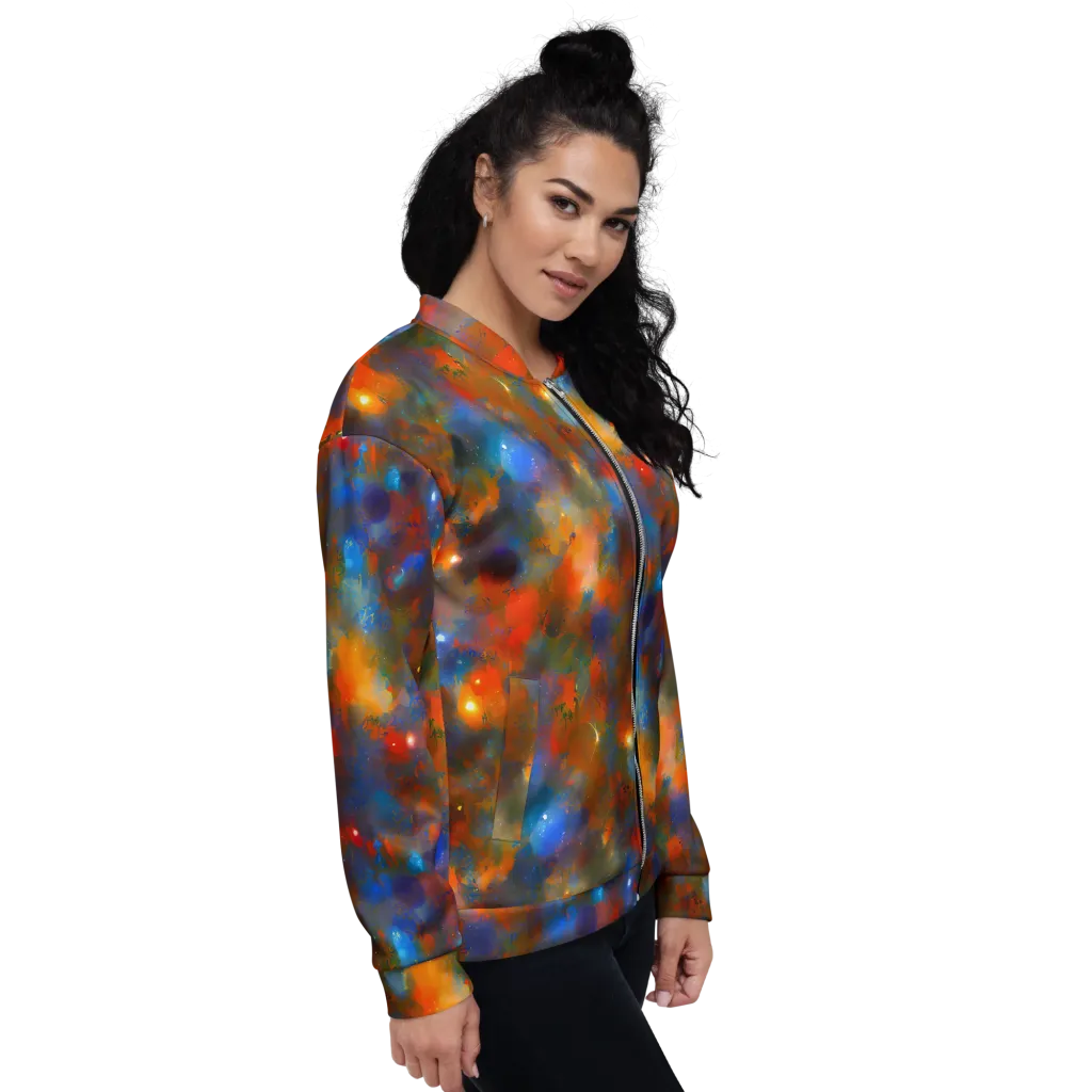 Blue Ember Bloom on Bomber Jacket — Right