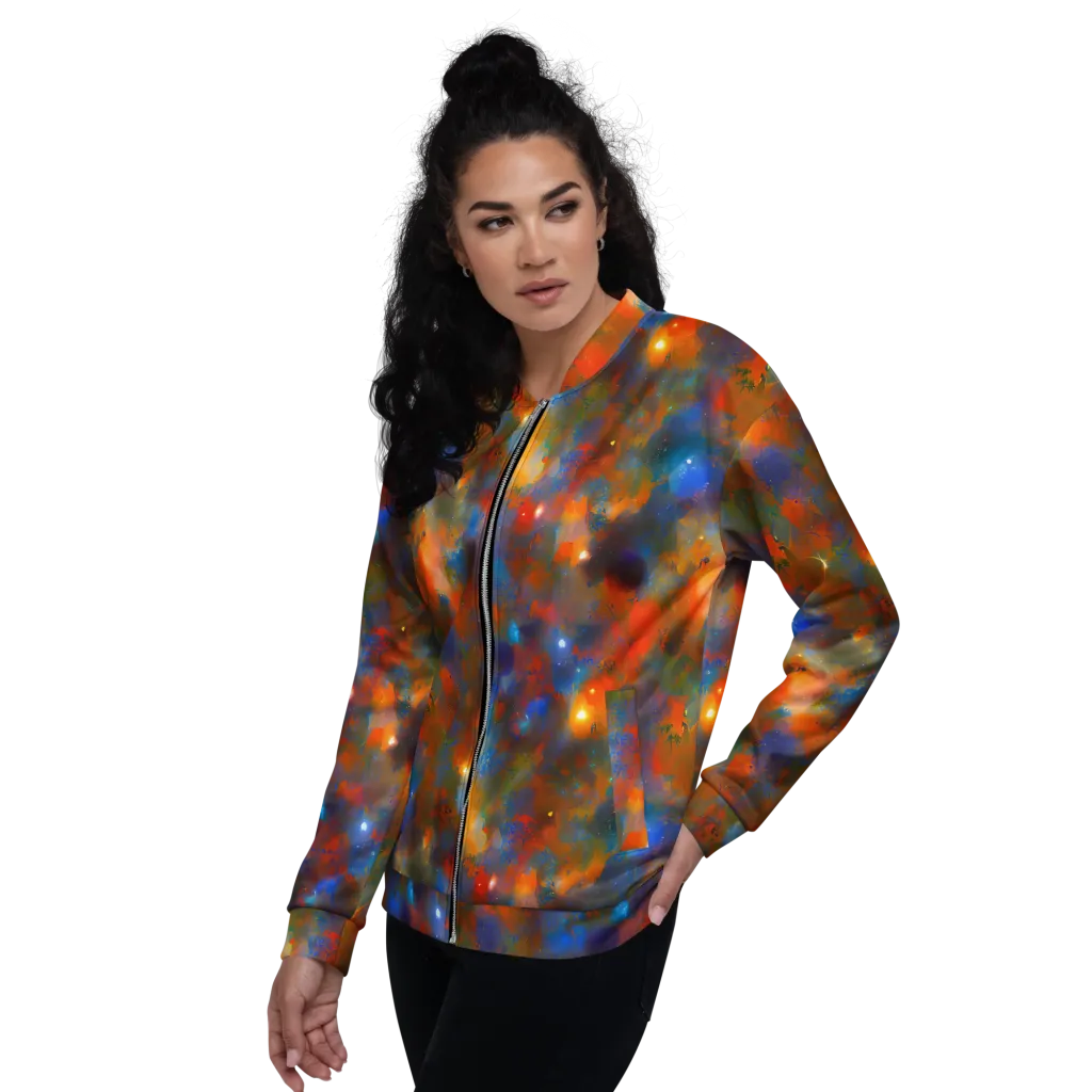 Blue Ember Bloom on Bomber Jacket — Left