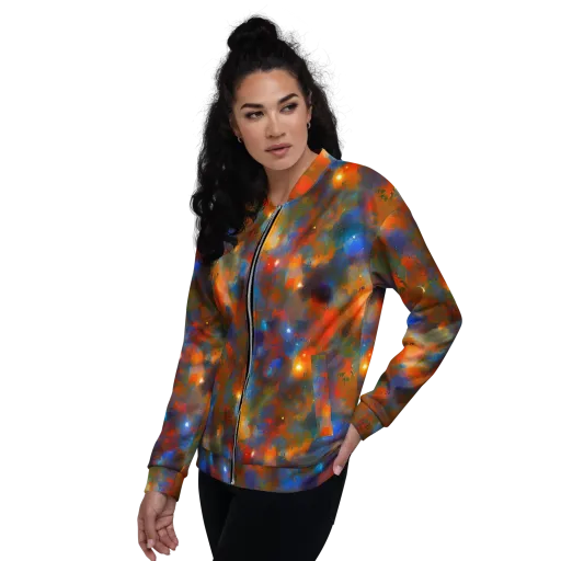 Blue Ember Bloom on a Bomber Jacket