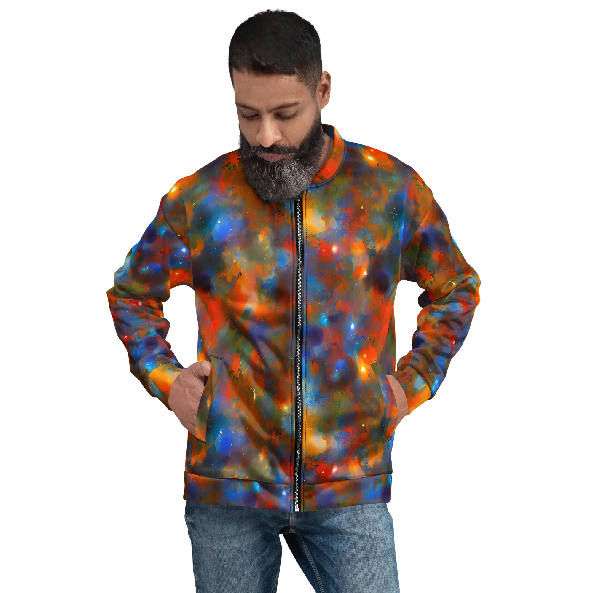 Blue Ember Bloom on Bomber Jacket — Front