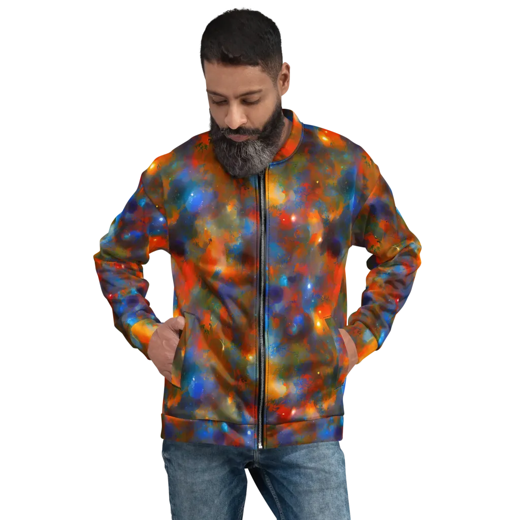 Blue Ember Bloom on Bomber Jacket — Front