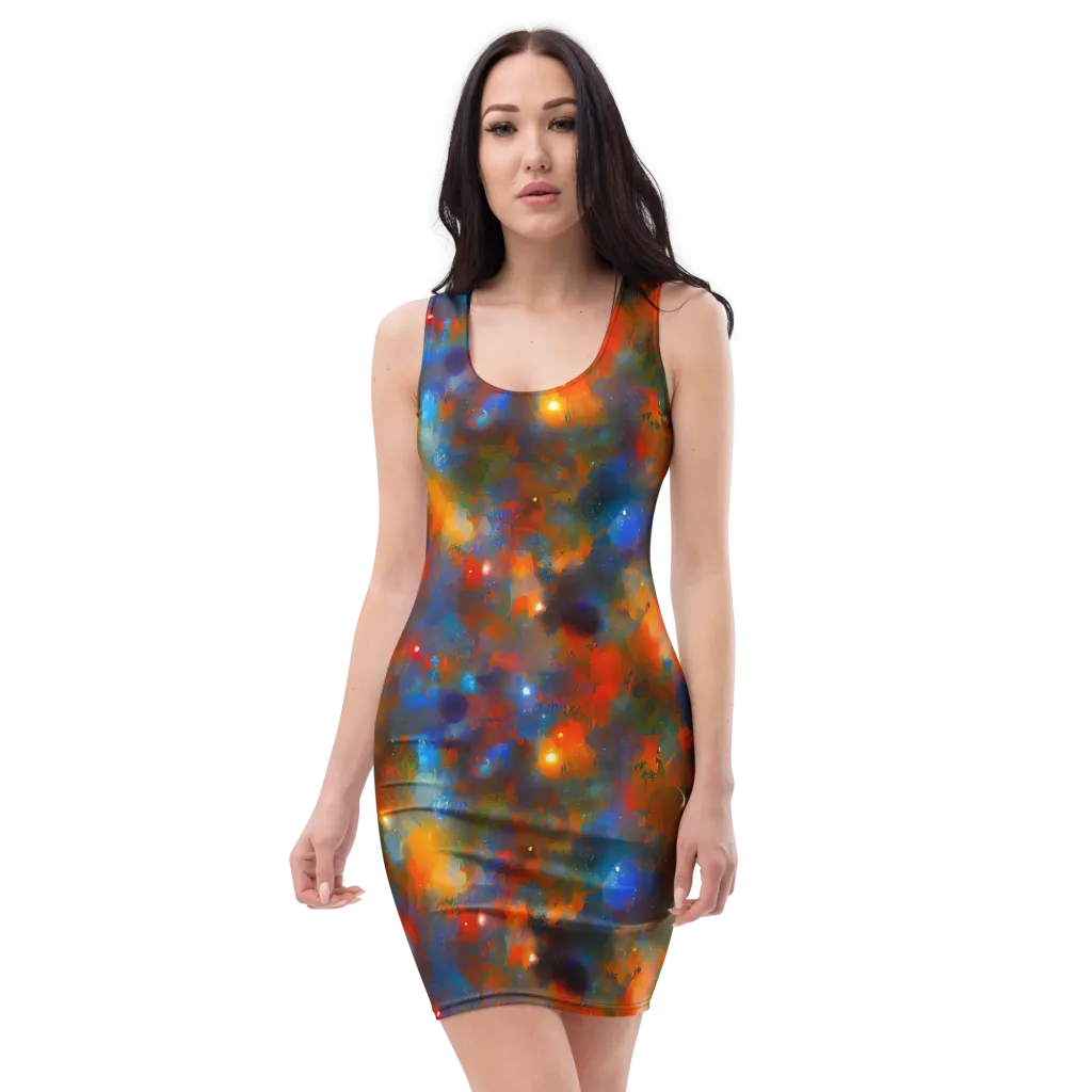 Blue Ember Bloom on Bodycon Dress — Front