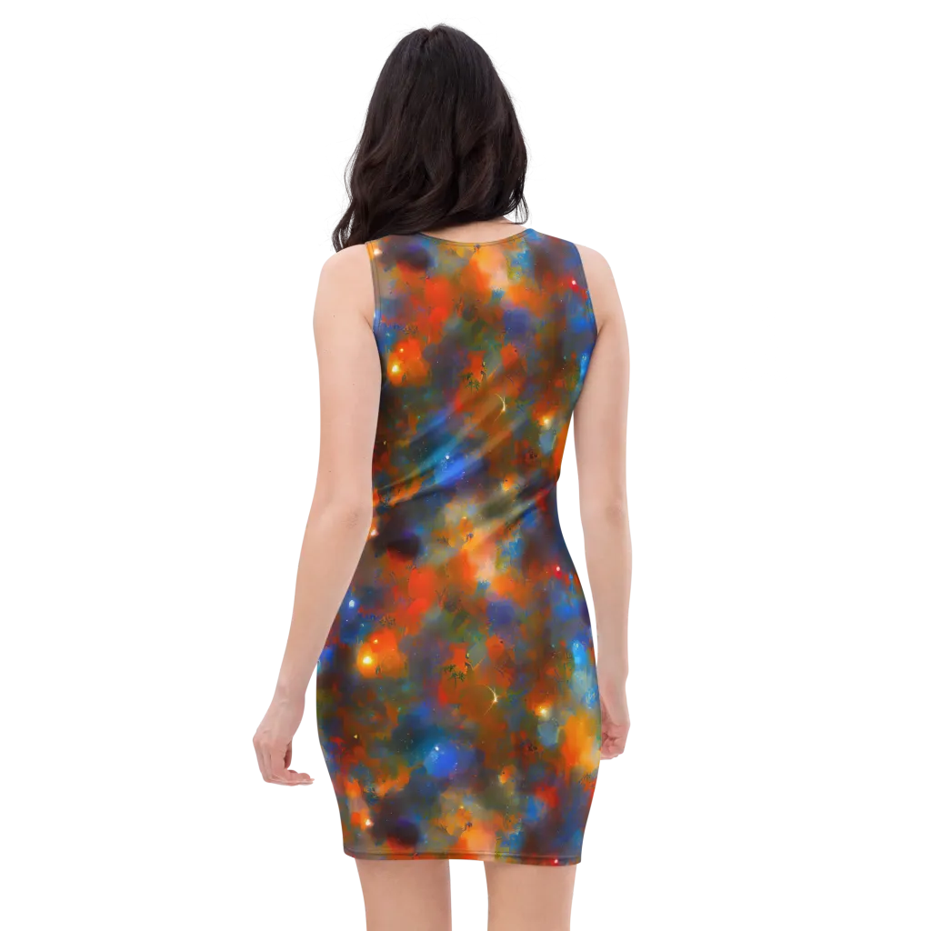 Blue Ember Bloom on Bodycon Dress — Back