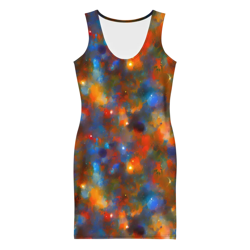 Blue Ember Bloom on Bodycon Dress — Front