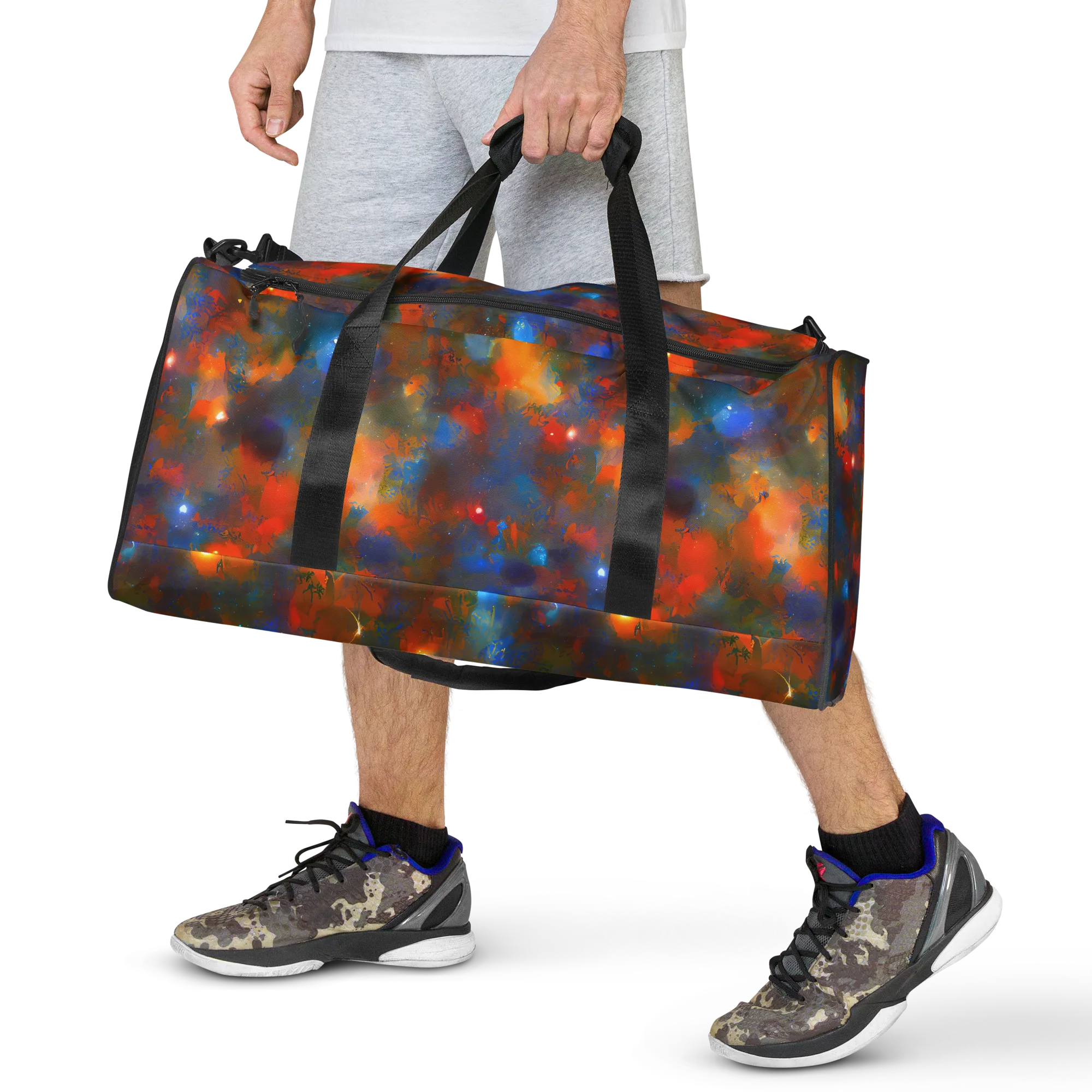 Blue Ember Bloom on Duffle Bag — Front