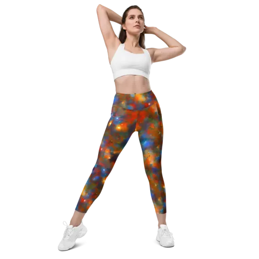 Blue Ember Bloom on a Leggings with Pockets