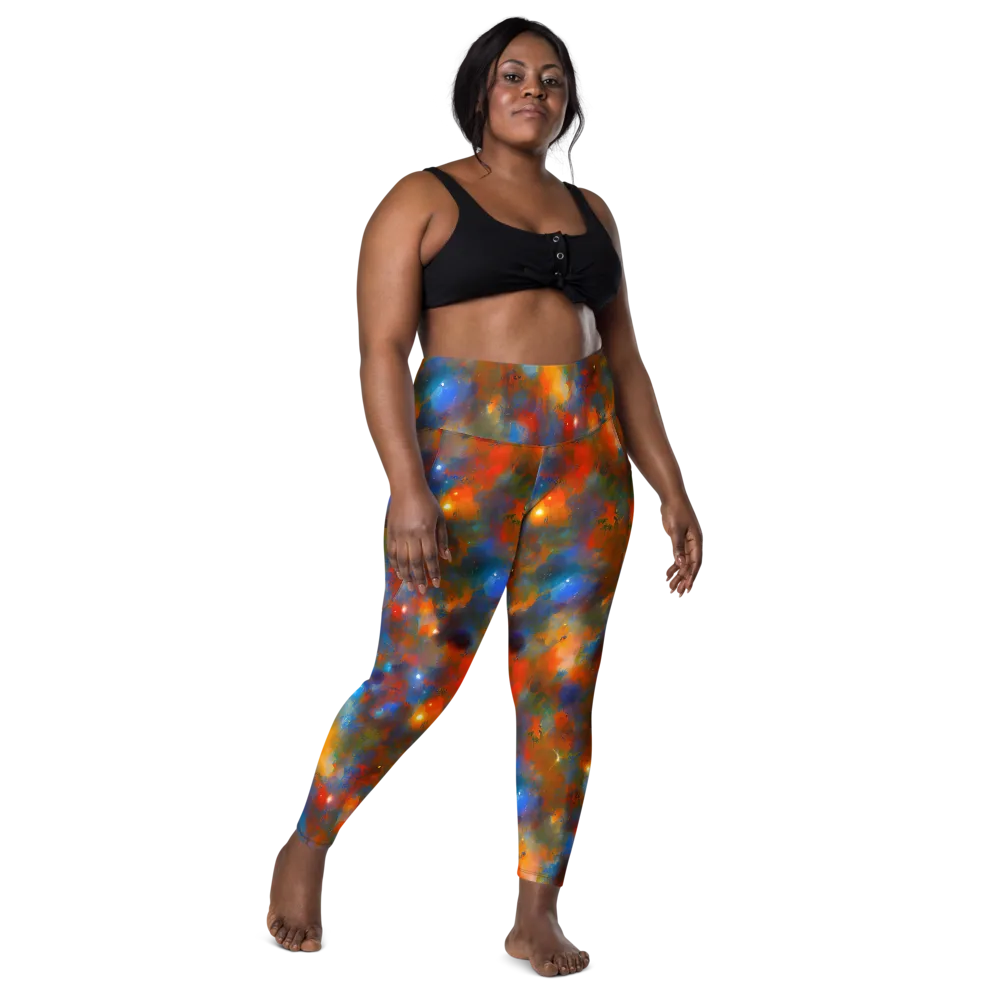 Blue Ember Bloom on Leggings with Pockets — Front