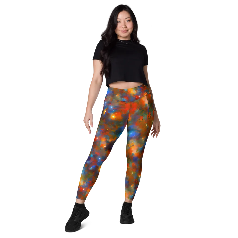 Blue Ember Bloom on Leggings with Pockets — Front