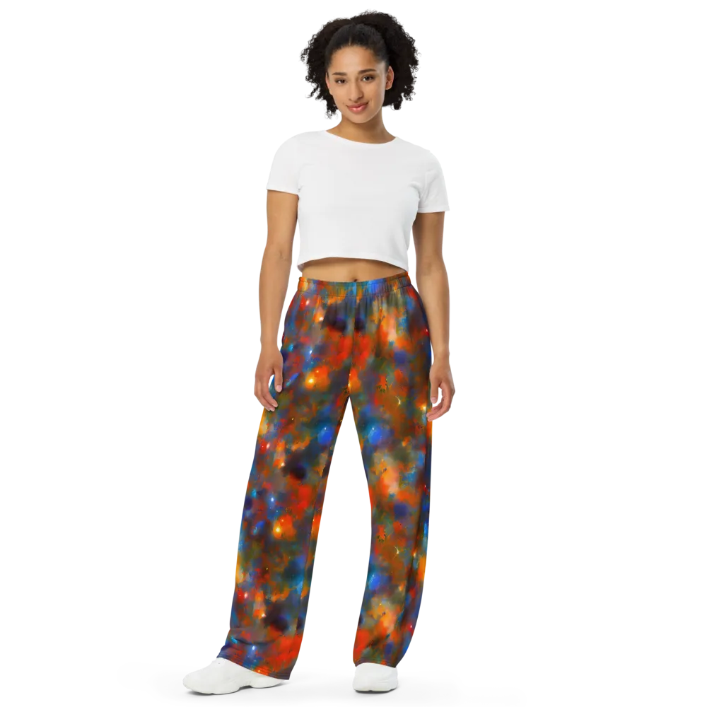 Blue Ember Bloom on Wide-Leg Pants — Front