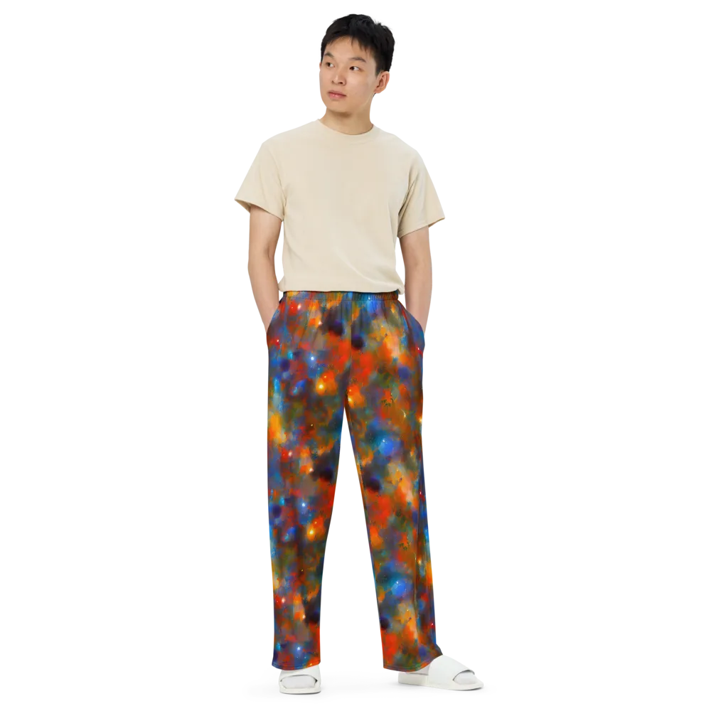Blue Ember Bloom on Wide-Leg Pants — Front