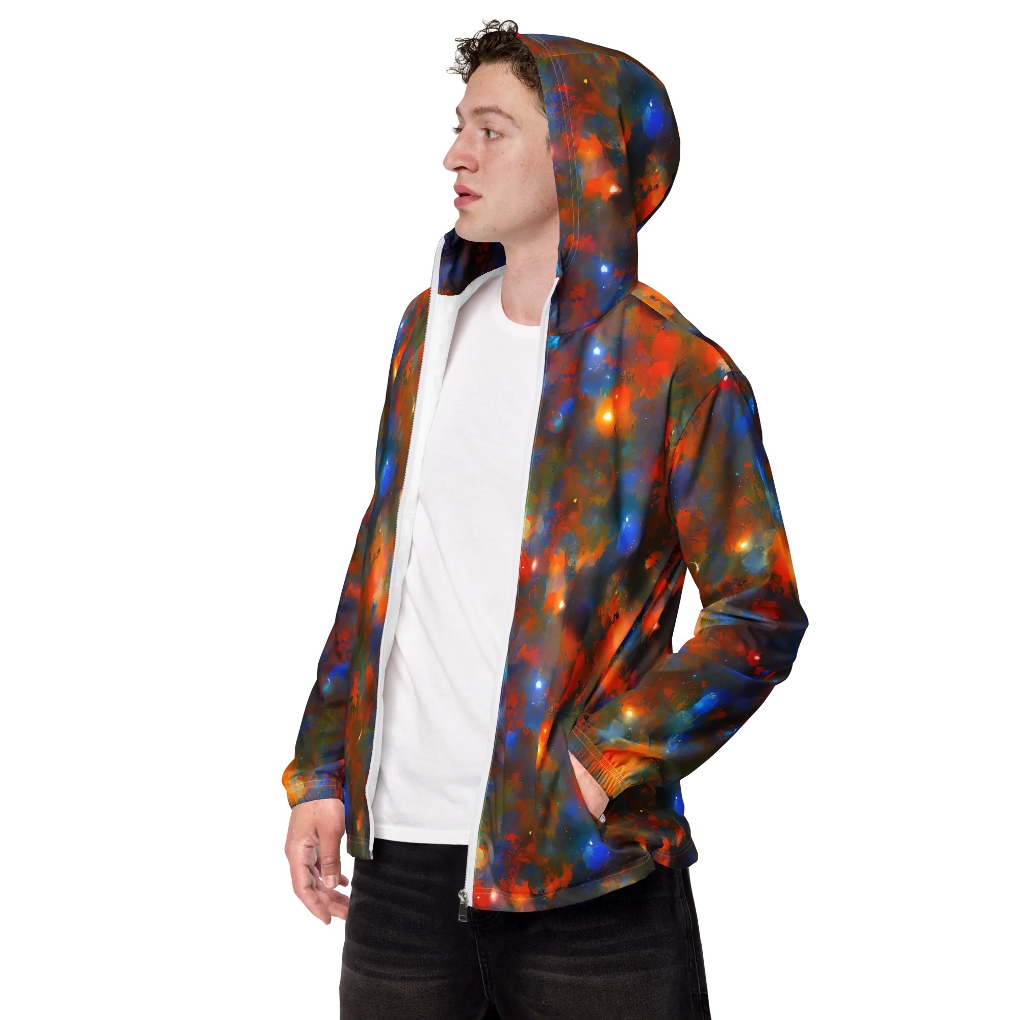 Blue Ember Bloom on Men's Windbreaker — Left Front