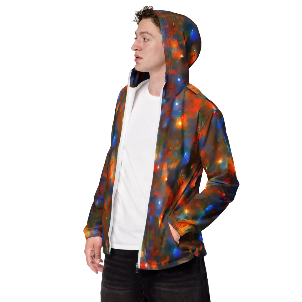 Blue Ember Bloom on Men's Windbreaker — Left Front