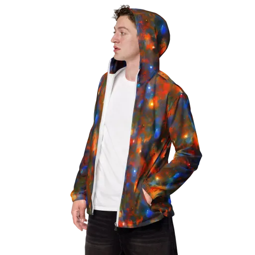 Blue Ember Bloom on a Men's Windbreaker