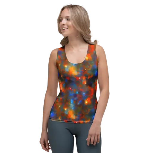 Blue Ember Bloom on a Women's Tank Top