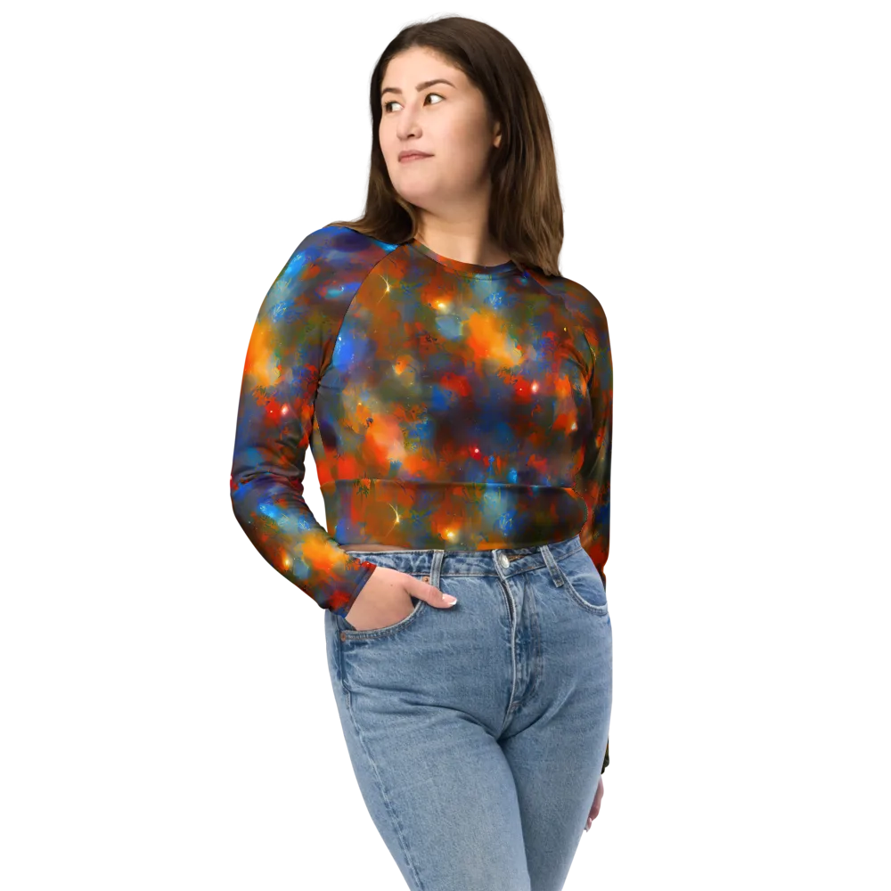 Blue Ember Bloom on Long Sleeve Crop Top — Front