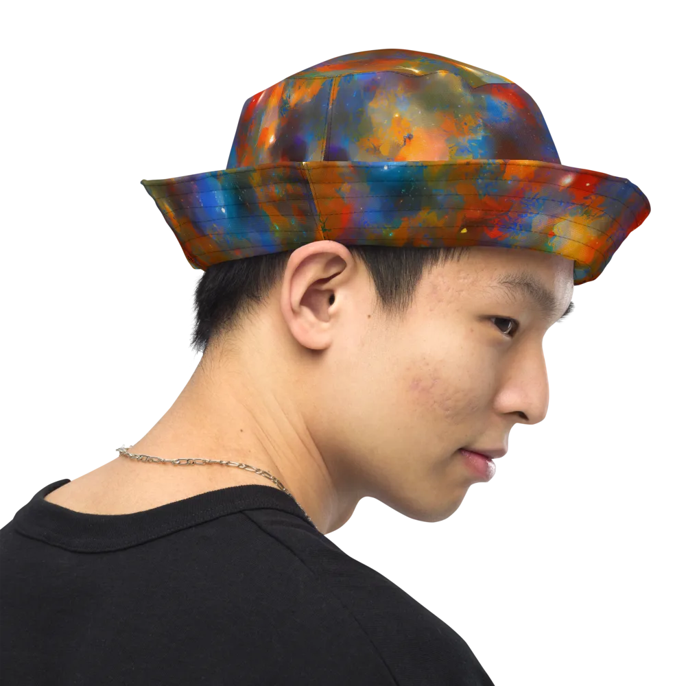 Blue Ember Bloom on Reversible Bucket Hat — Right Outside