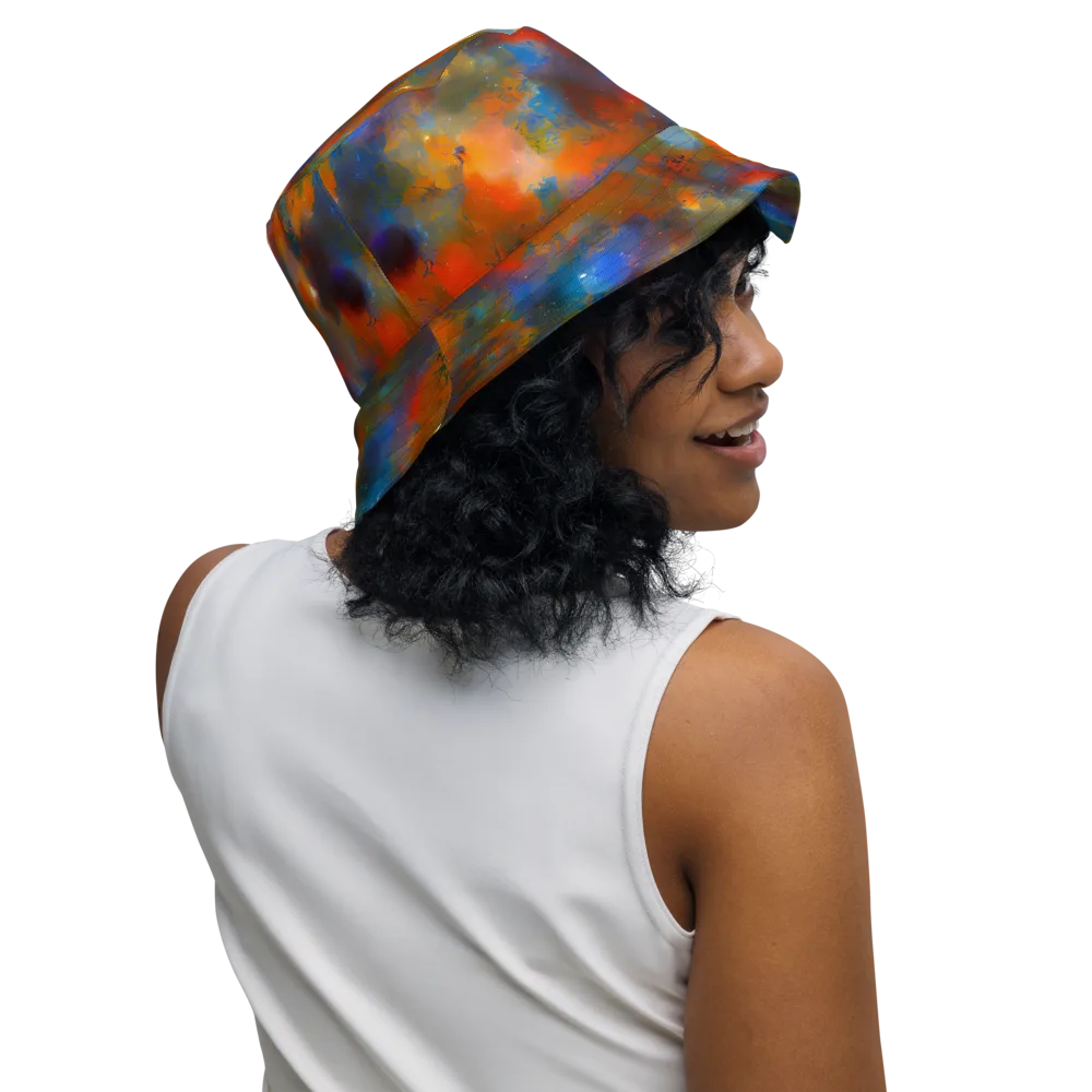 Blue Ember Bloom on Reversible Bucket Hat — Right Outside