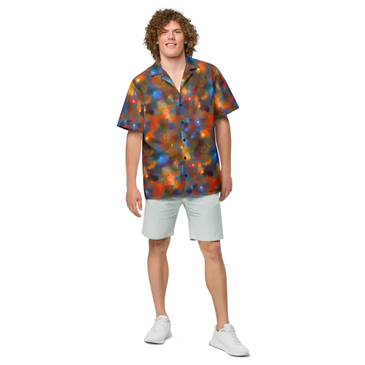 Blue Ember Bloom on a Button Shirt