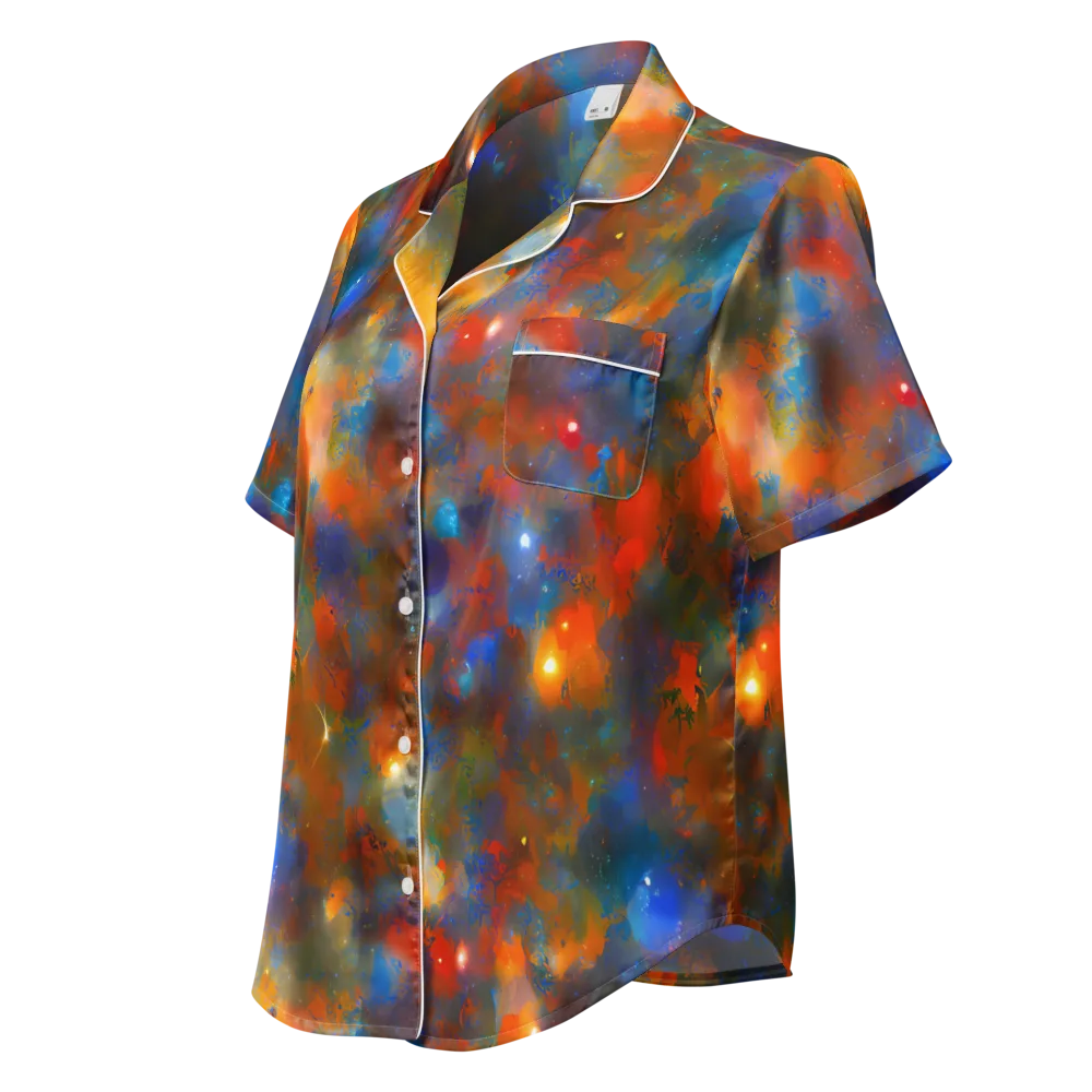 Blue Ember Bloom on Women's Short Sleeve Pajama Top — Left Front