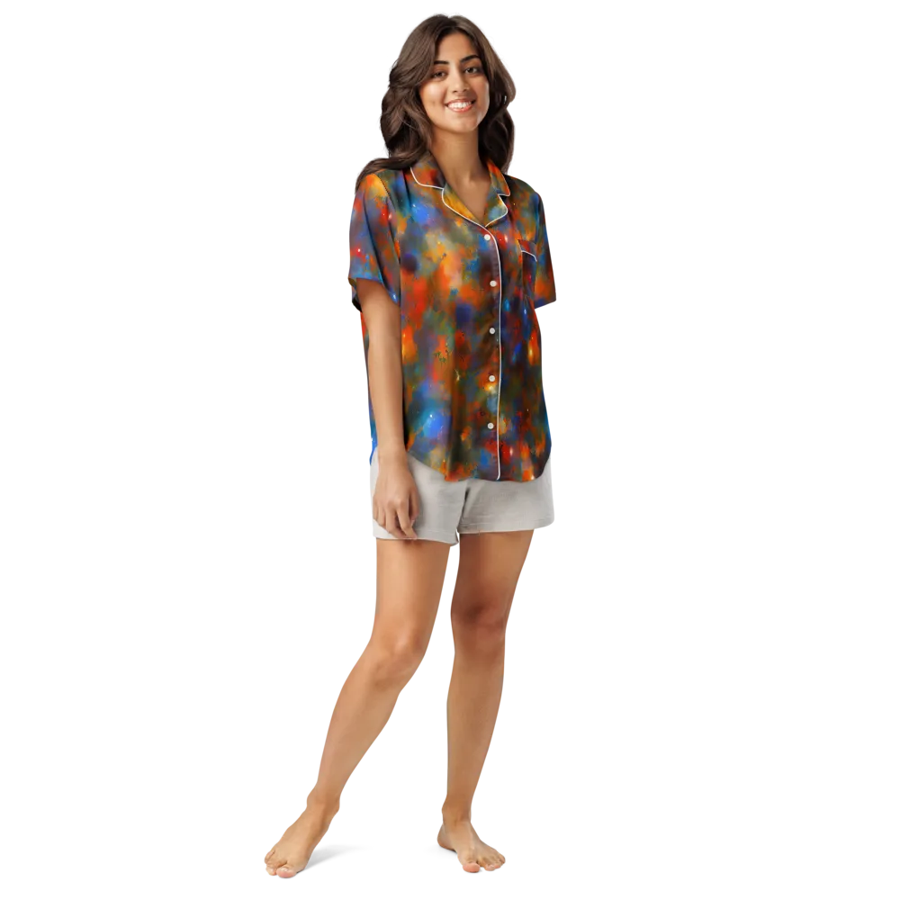 Blue Ember Bloom on Women's Short Sleeve Pajama Top — Front
