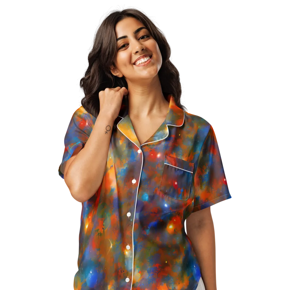 Blue Ember Bloom on Women's Short Sleeve Pajama Top — Front
