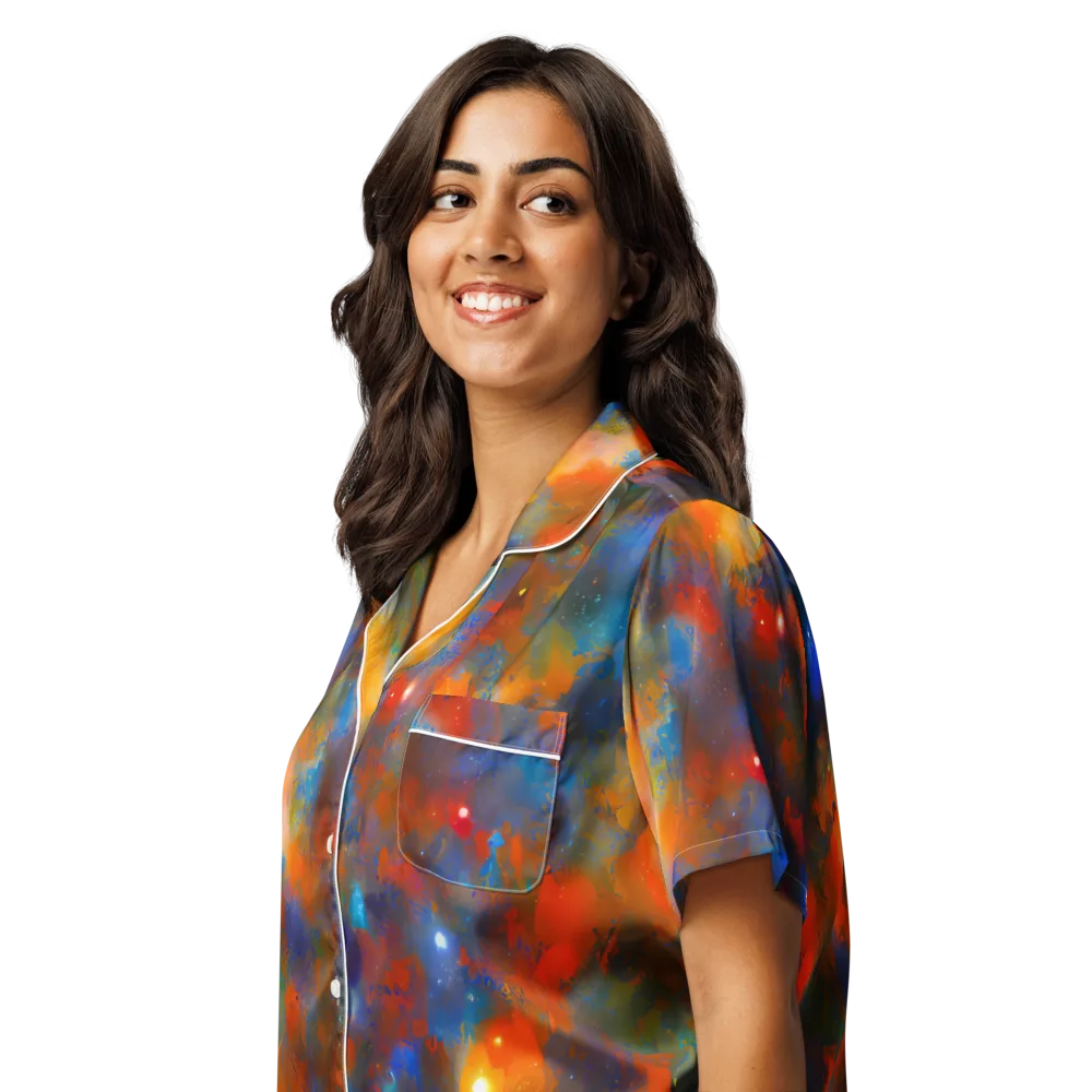 Blue Ember Bloom on Women's Short Sleeve Pajama Top — Left Front