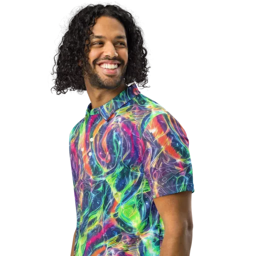Electric Chromatic Drift on a Men's Slim Fit Polo Shirt