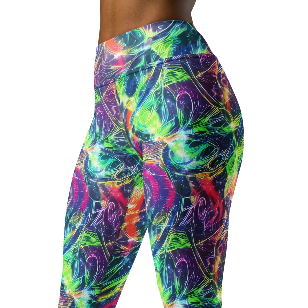 Electric Chromatic Drift on Yoga Leggings — Left Front
