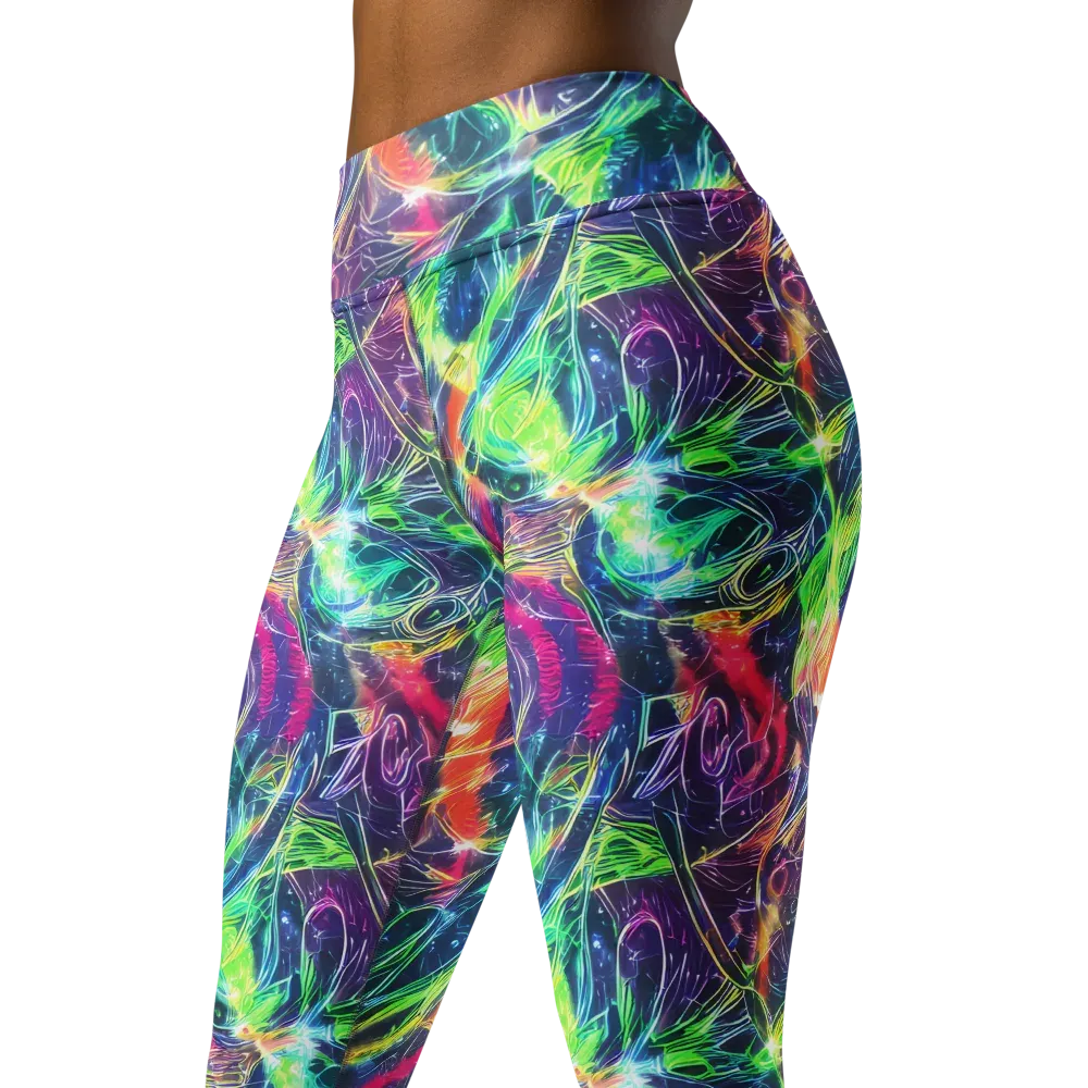 Electric Chromatic Drift on Yoga Leggings — Left Front