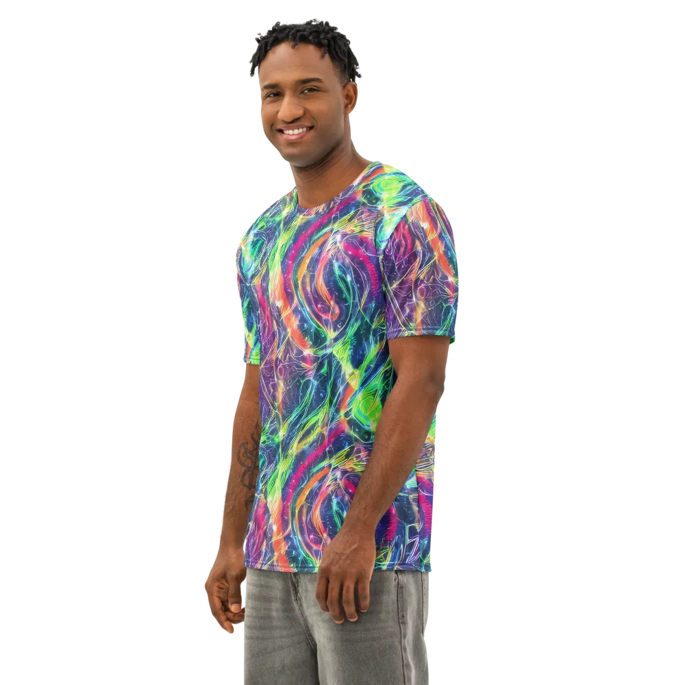 Electric Chromatic Drift on Men's Cotton Crew Neck T-Shirt — Left Front