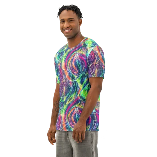 Electric Chromatic Drift on a Men's Cotton Crew Neck T-Shirt