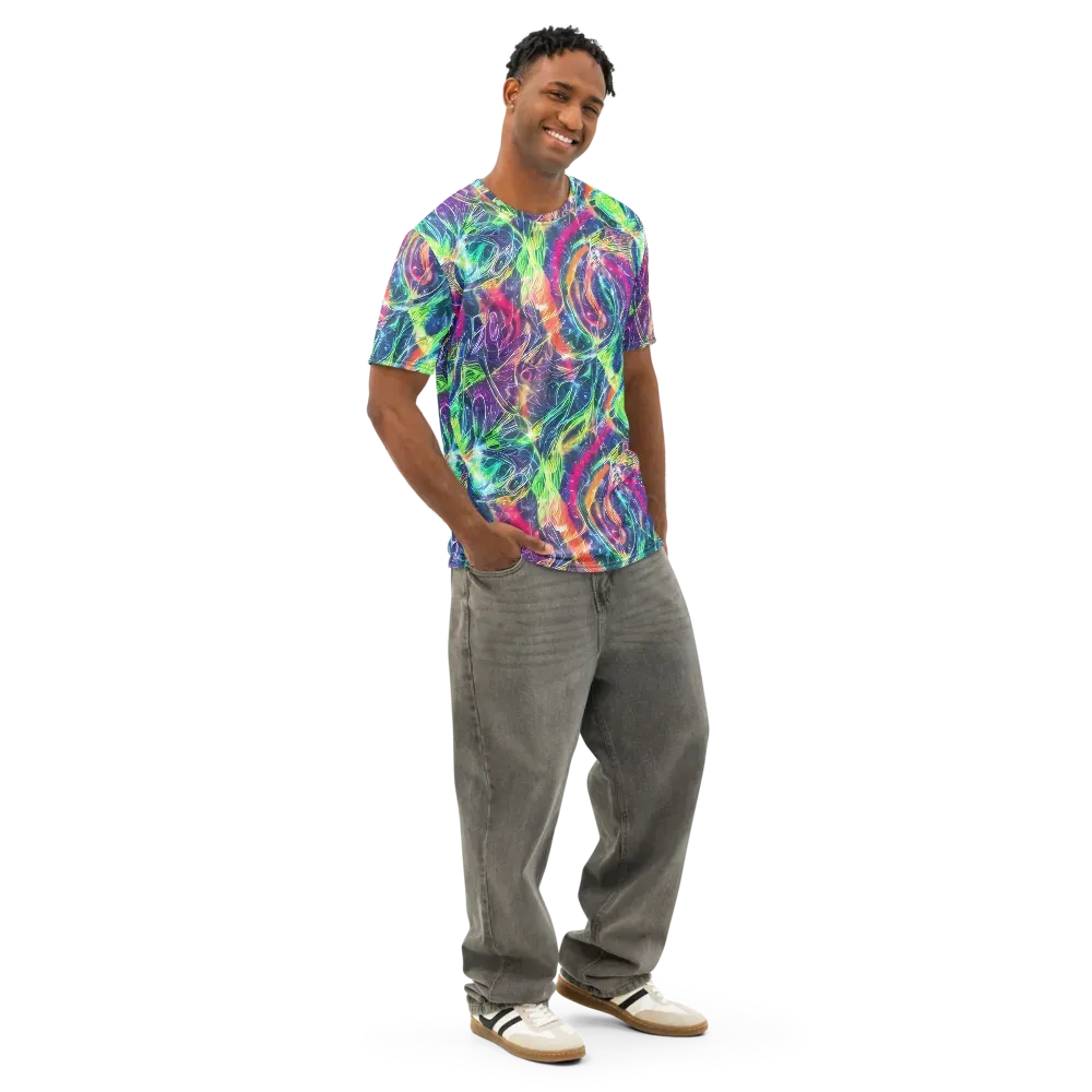 Electric Chromatic Drift on Men's Cotton Crew Neck T-Shirt — Right Front