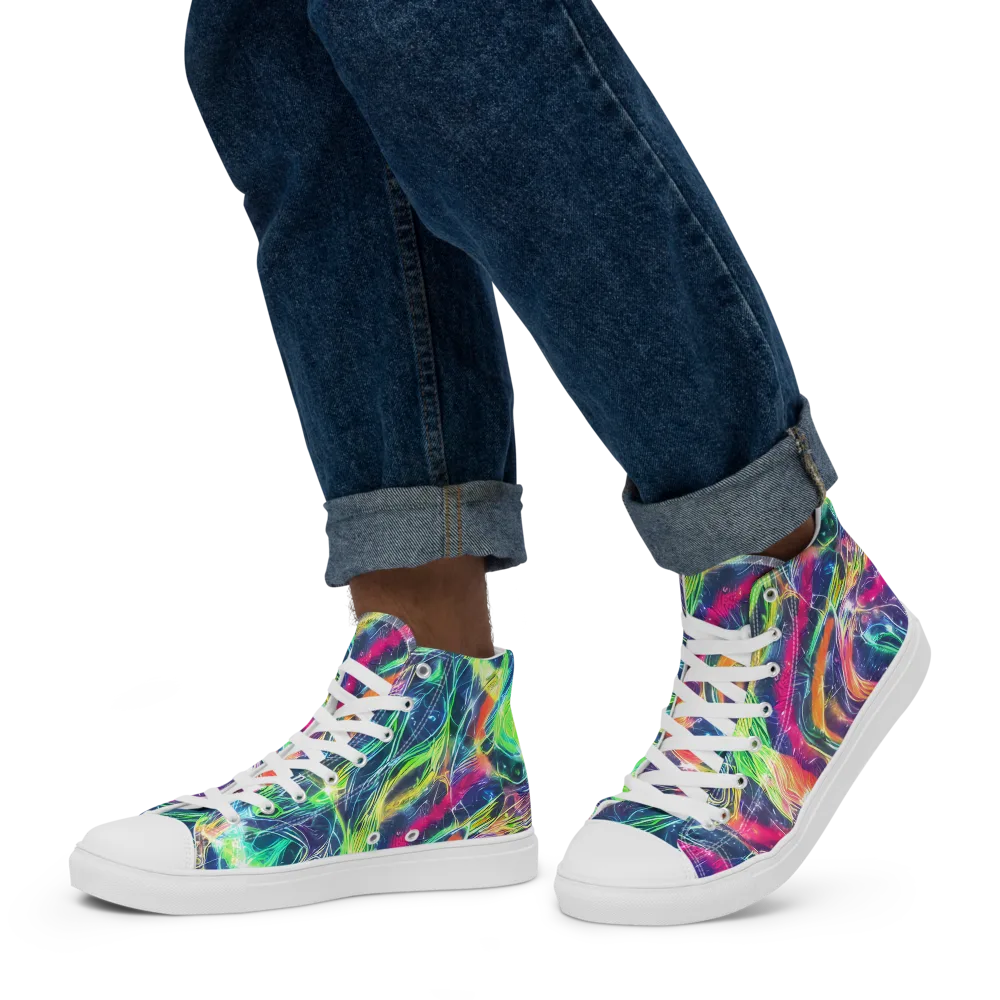 Electric Chromatic Drift on Men's High Top Canvas Shoes — Left