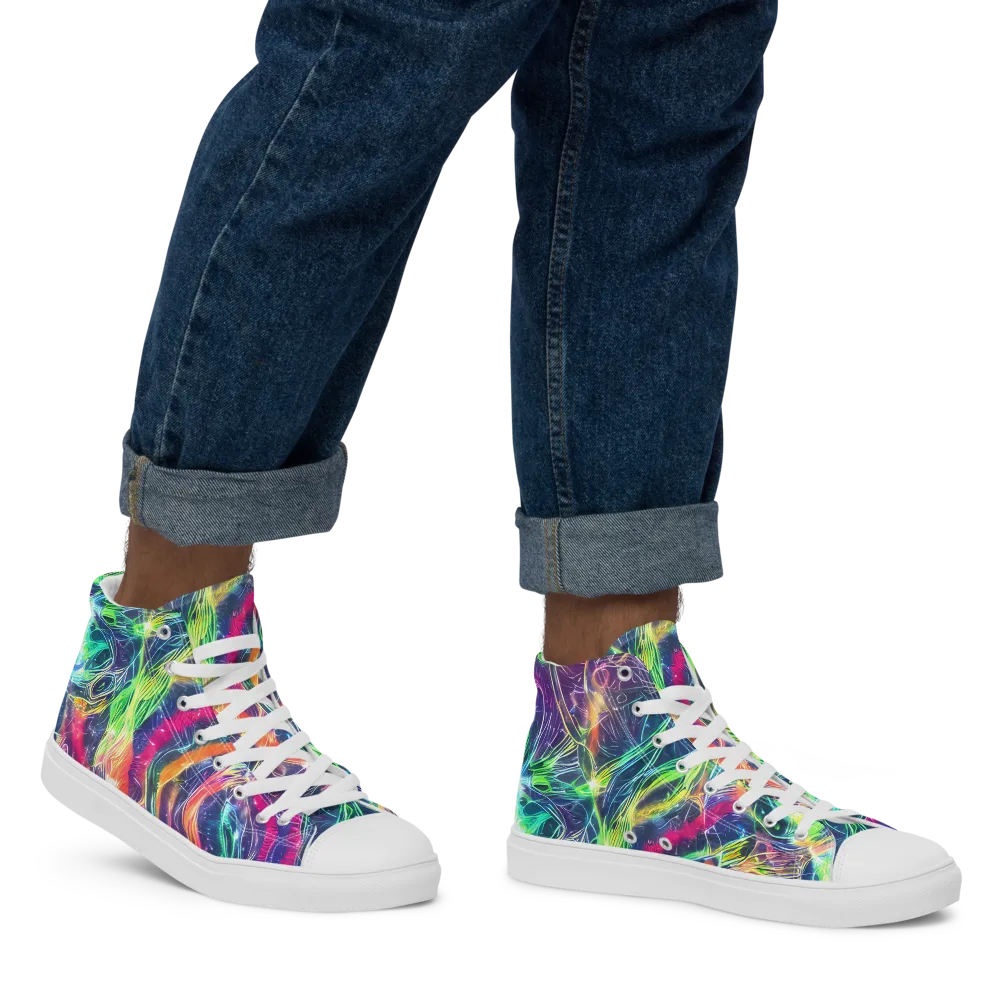 Electric Chromatic Drift on Men's High Top Canvas Shoes — Right