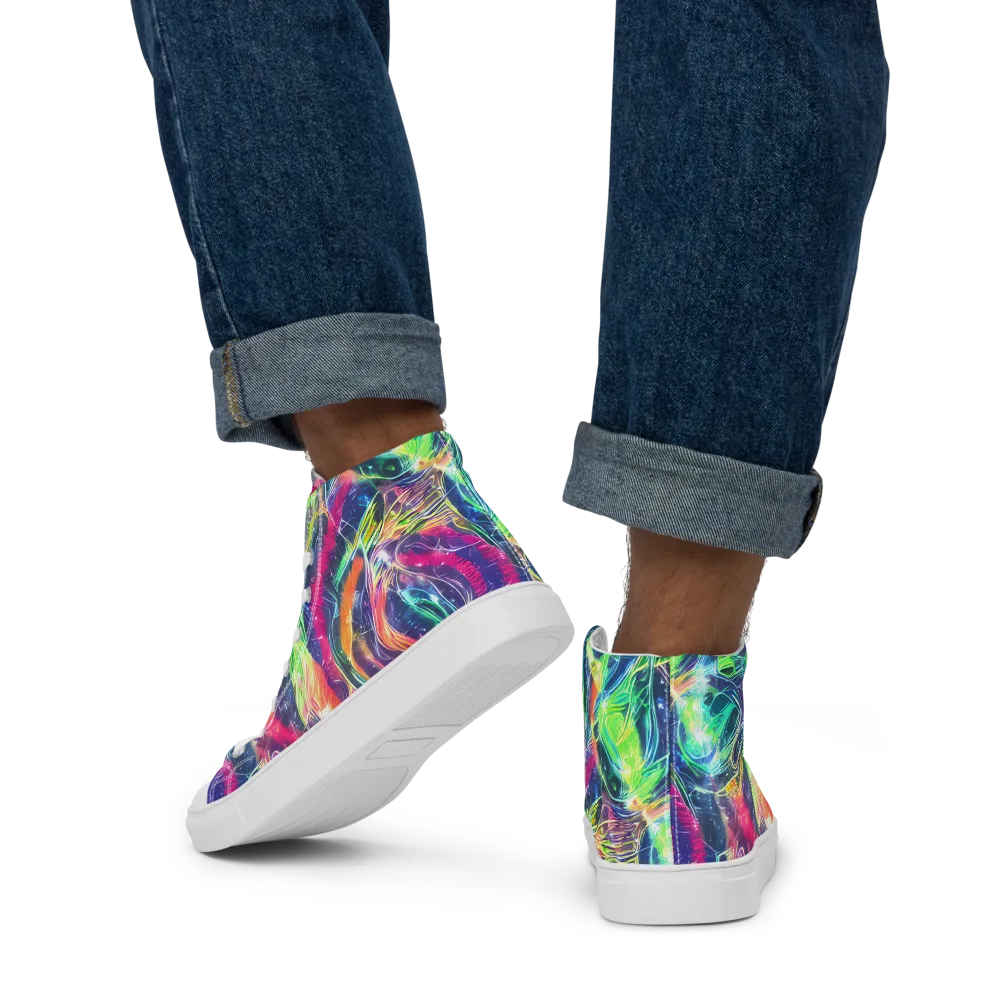 Electric Chromatic Drift on Men's High Top Canvas Shoes — Back
