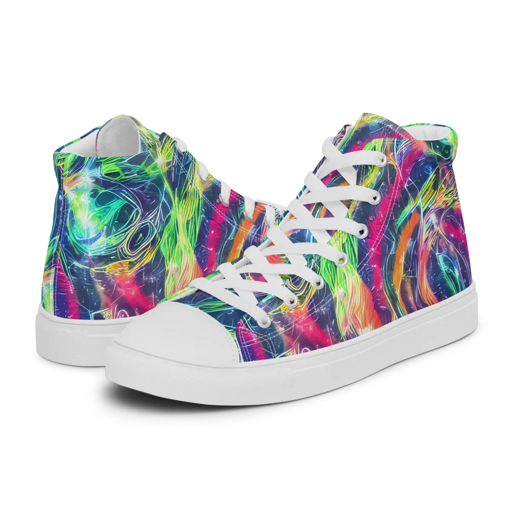 Electric Chromatic Drift on Women's High Top Canvas Shoes — Left