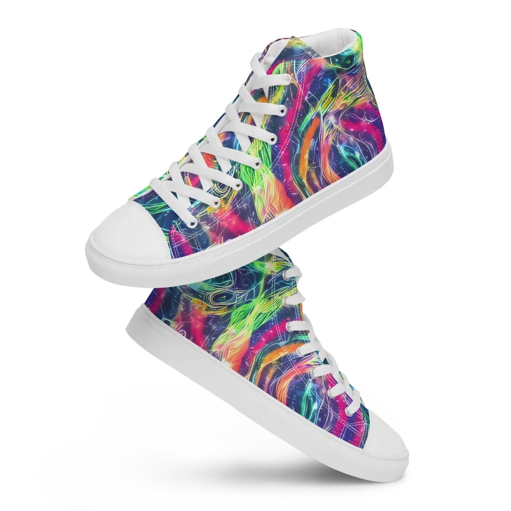 Electric Chromatic Drift on Women's High Top Canvas Shoes — Front