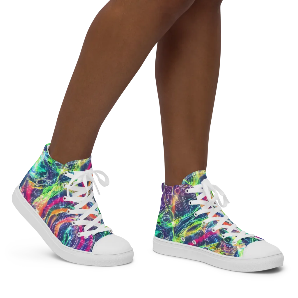 Electric Chromatic Drift on Women's High Top Canvas Shoes — Right