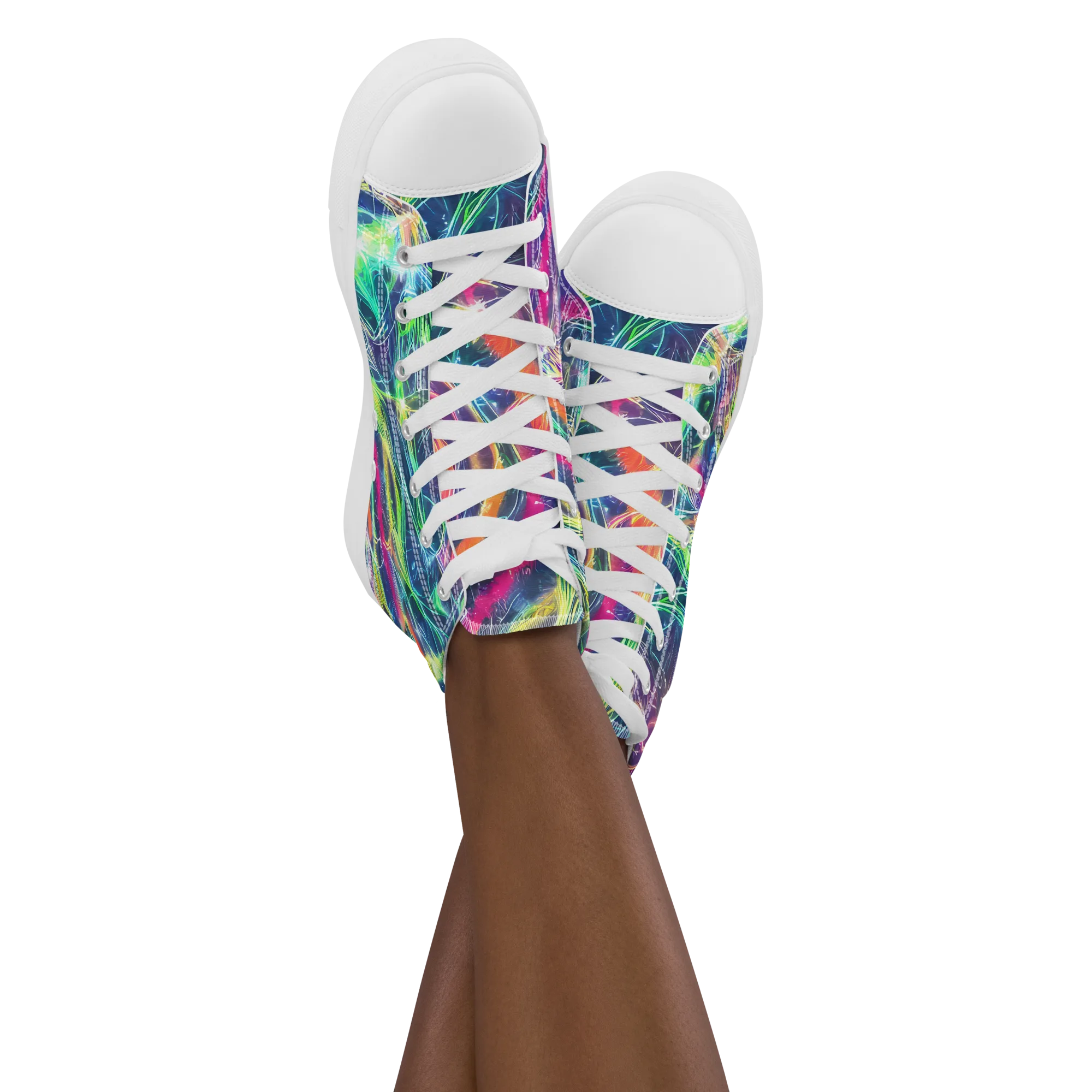 Electric Chromatic Drift on Women's High Top Canvas Shoes — Front