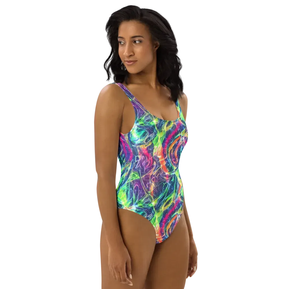 Electric Chromatic Drift on One-Piece Swimsuit — Right