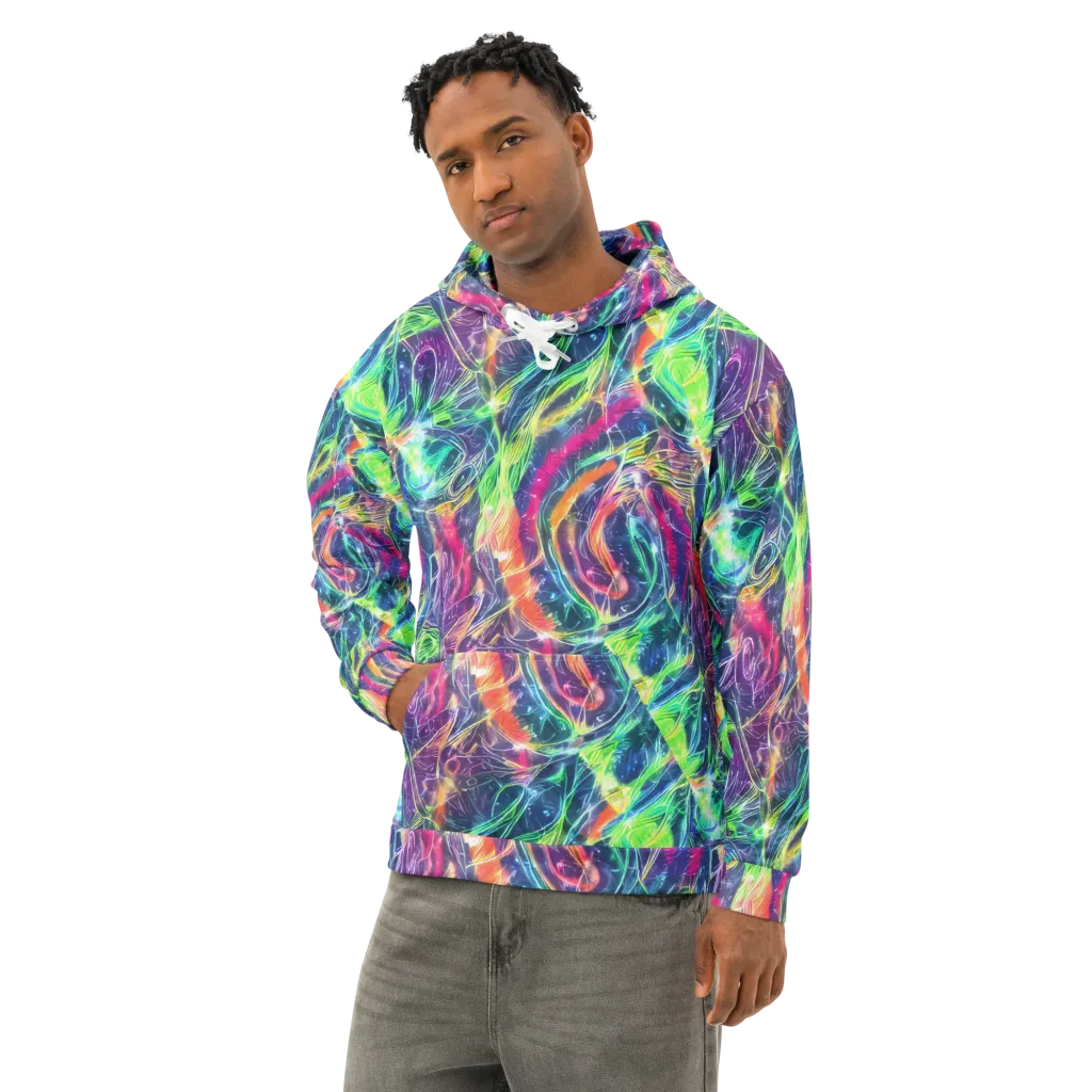 Electric Chromatic Drift on Cotton Hoodie — Left Front