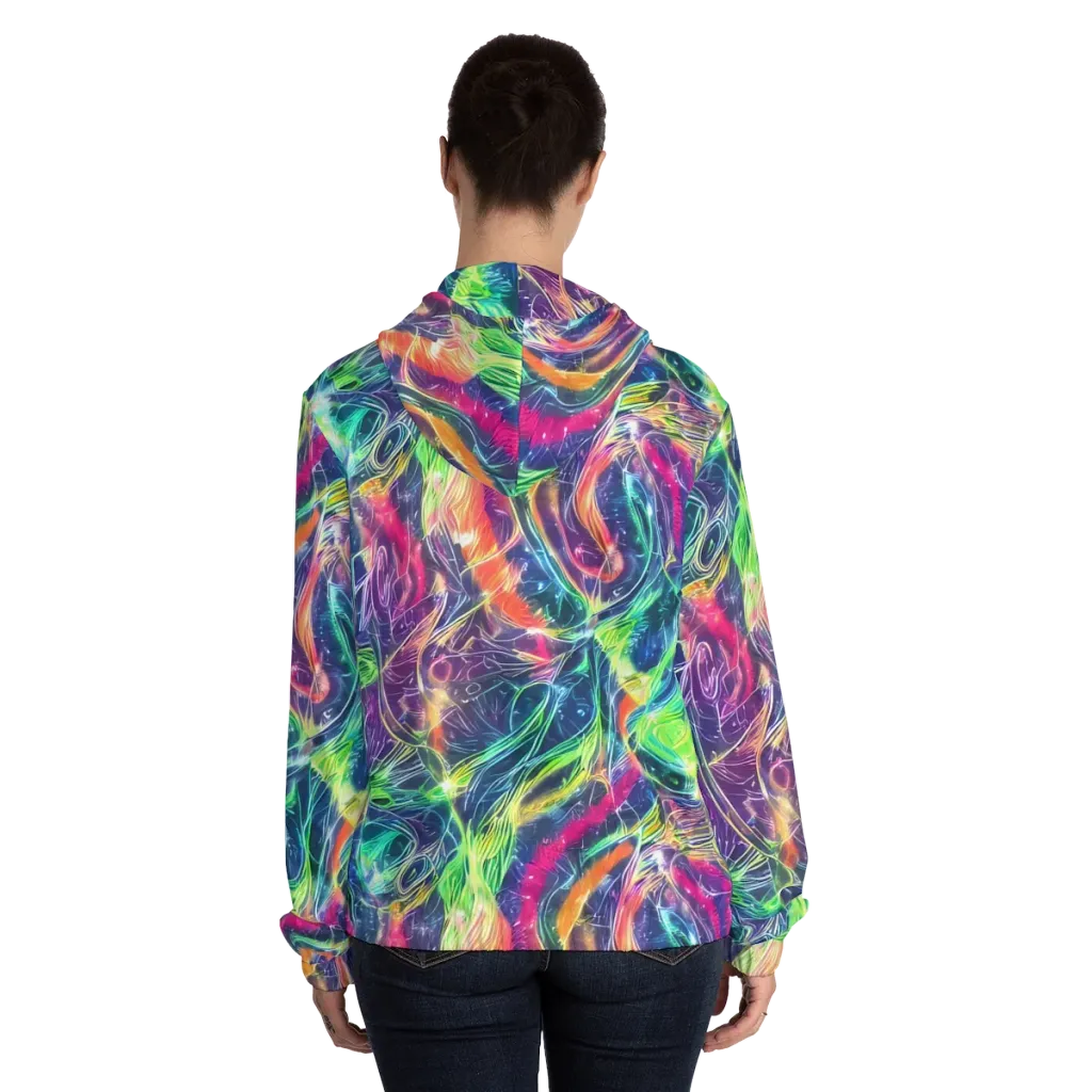 Electric Chromatic Drift on Women's Full-Zip Hoodie — Back On Person