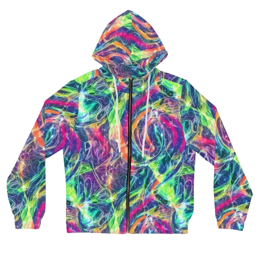 Electric Chromatic Drift on a Women's Full-Zip Hoodie