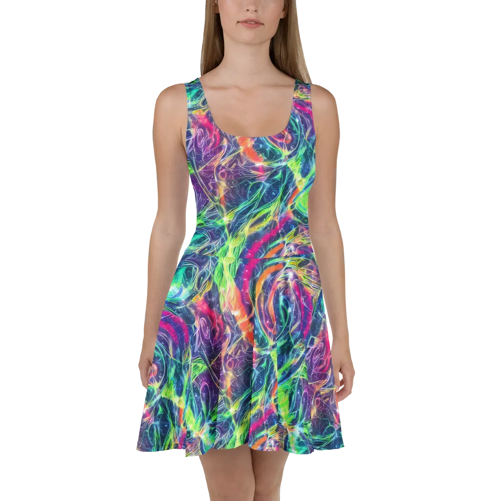 Electric Chromatic Drift on Skater Dress — Front