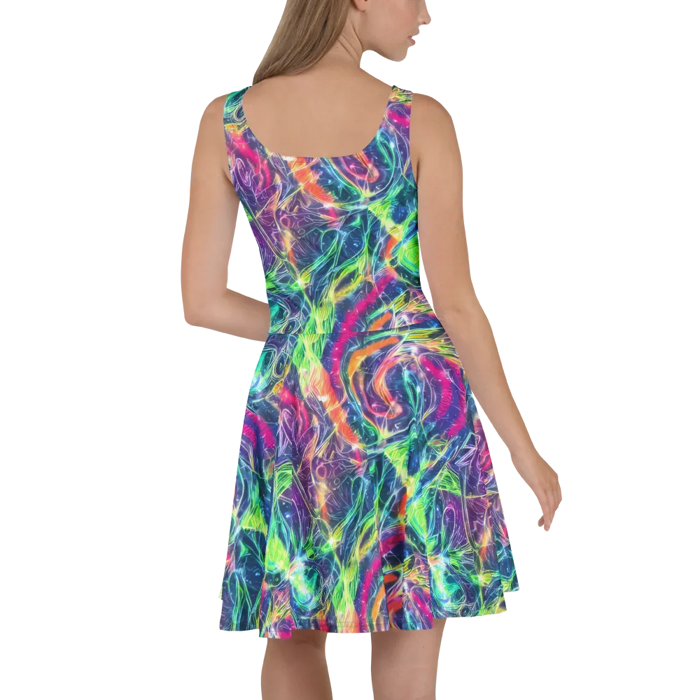 Electric Chromatic Drift on Skater Dress — Back