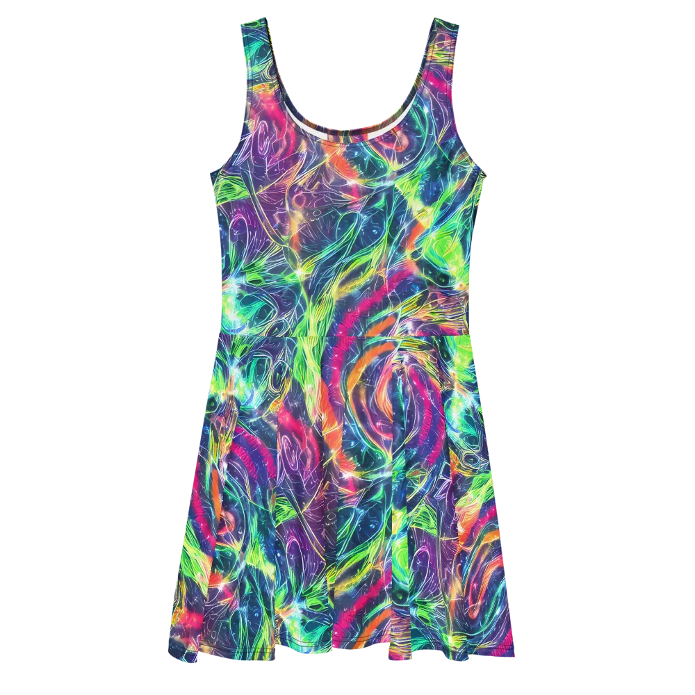 Electric Chromatic Drift on Skater Dress — Front