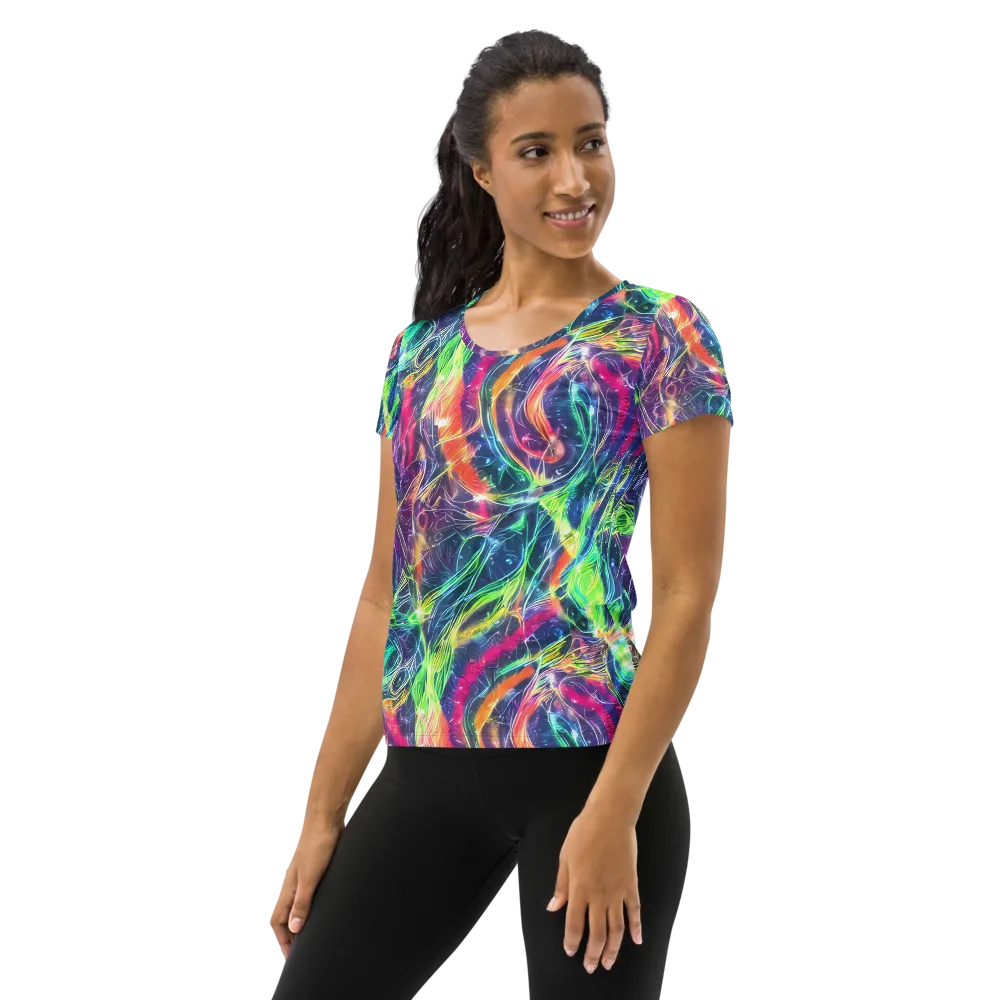 Electric Chromatic Drift on Women's Athletic T-Shirt — Left