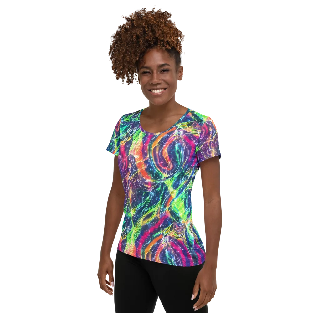 Electric Chromatic Drift on Women's Athletic T-Shirt — Left